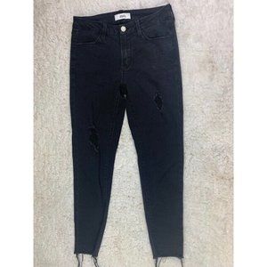 JBD Size 25 Womens Jeans Black Skinny Distress Raw Hem Mid Rise
